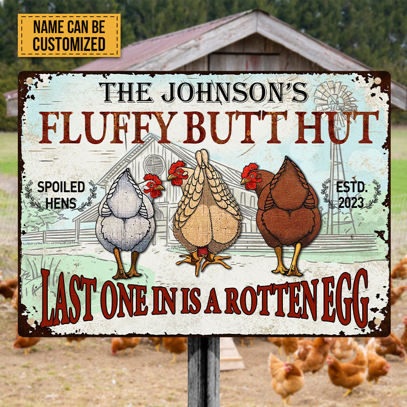 Chicken Fluffy Butt Hut - Personalized Customized Classic Nuggets Chicken Metal Signs
