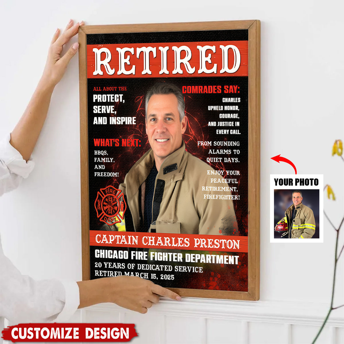 Personalized Firefighter Magazine Cover Poster / Canvas - Custom Gift for Fireman