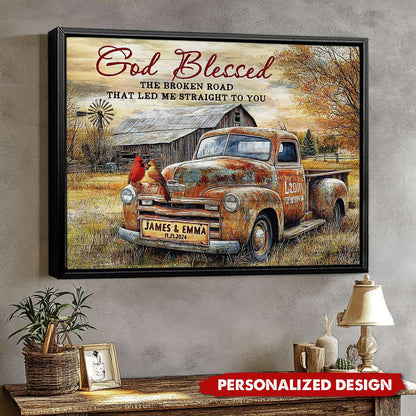 Vintage Truck And Cardinals-Personalized Poster / Canvas Gift for Couples