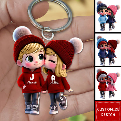 Personalized Kissing Couple Keychain - Custom Romantic Gift for Lovers