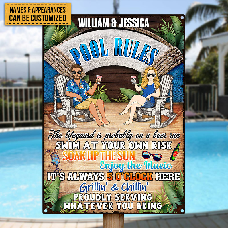 Summer Pool Rules Soak Up The Sun - Gift For Couple - Personalized Custom Classic Metal Signs