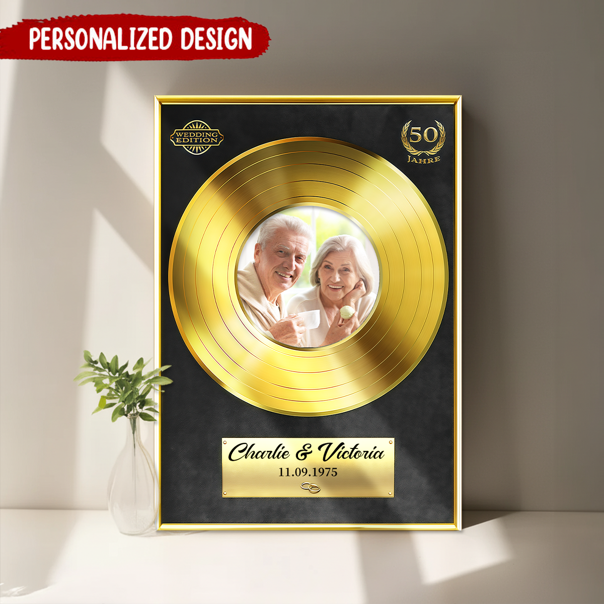 Personalized Couple Golden Wedding Record Poster / Canvas - Custom Anniversary Gift