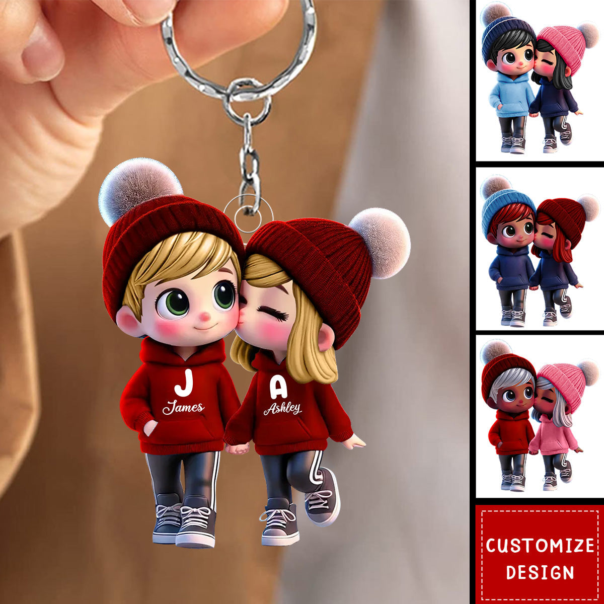 Personalized Kissing Couple Keychain - Custom Romantic Gift for Lovers