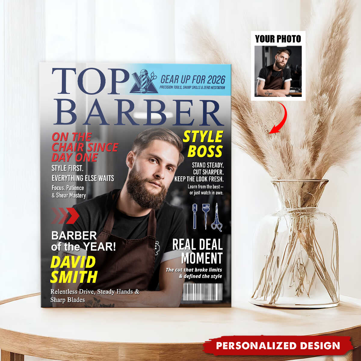 Personalized Barber Magazine Cover Poster / Canvas - Custom Gift For Barber