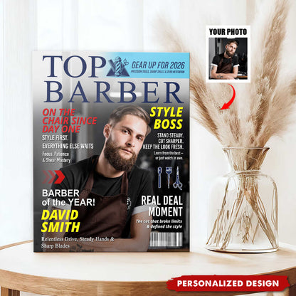 Personalized Barber Magazine Cover Poster / Canvas - Custom Gift For Barber