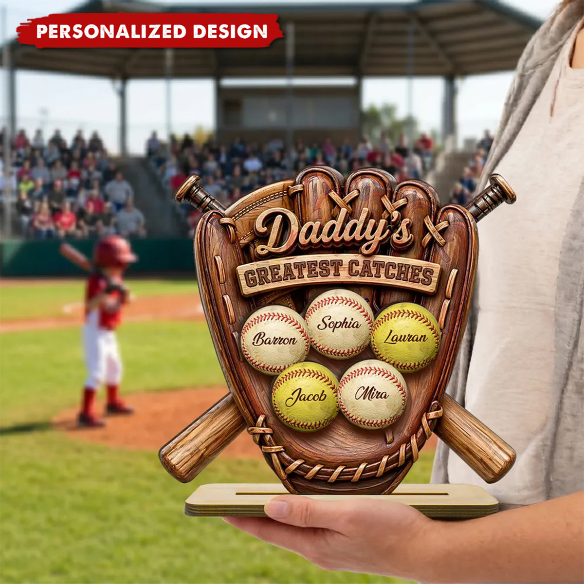 Daddy’s Greatest Catches - Personalized Baseball Wooden Plaque