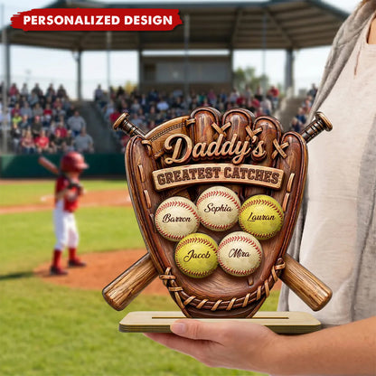 Daddy’s Greatest Catches - Personalized Baseball Wooden Plaque