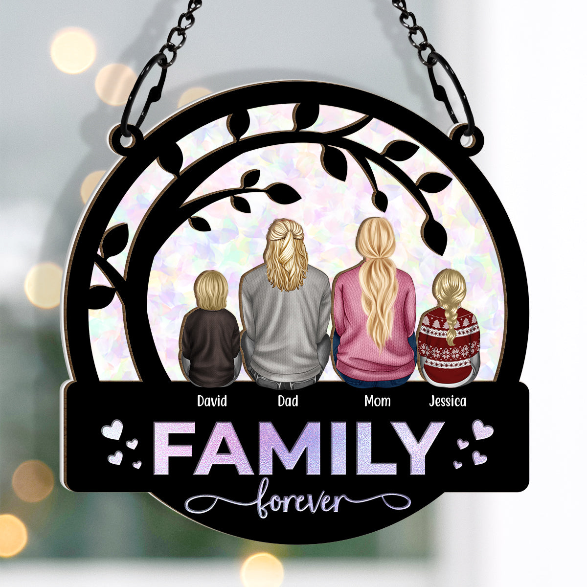 Family Forever - Personalized Acrylic Window Suncatcher Ornament - Christmas Gift For Family Members