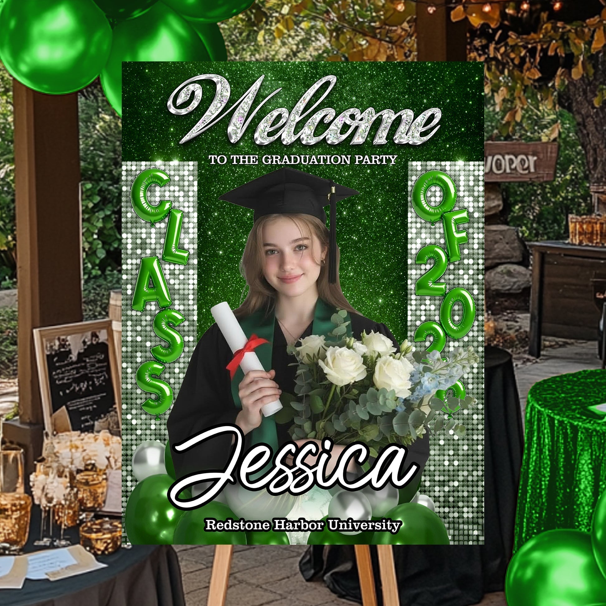 Custom Class of 2026 Graduation Welcome Sign - Personalized Photo Canvas / Poster Party Decor