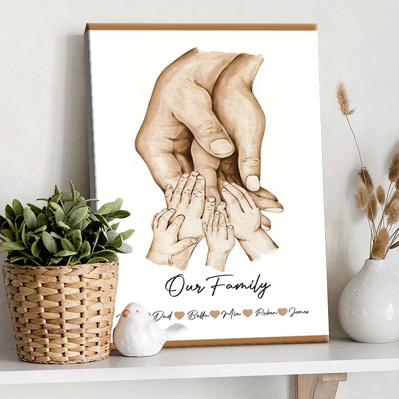 Parents Hands With Kids - Personalized Custom Family Canvas / Poster
