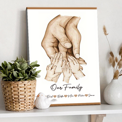 Parents Hands With Kids - Personalized Custom Family Canvas / Poster