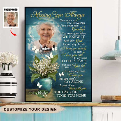 The Day God Took You Home - Personalized White Butterfly Blue Sky Memorial Canvas / Poster