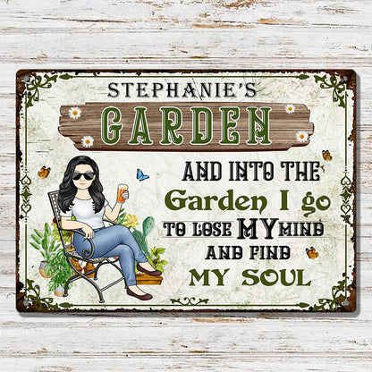 And Into The Garden I Go Gardening Girl - Garden Sign - Personalized Custom Classic Metal Signs - Gift For Gardeners