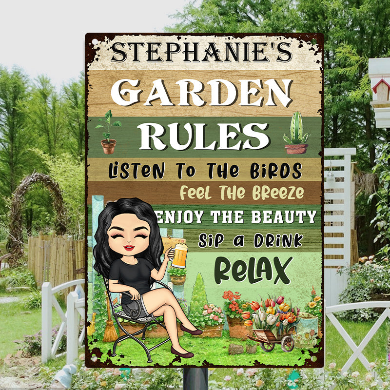 Personalized Custom Garden Metal Sign Garden Rules Feel The Breeze Enjoy The Beauty Gardening Classic Metal Sign