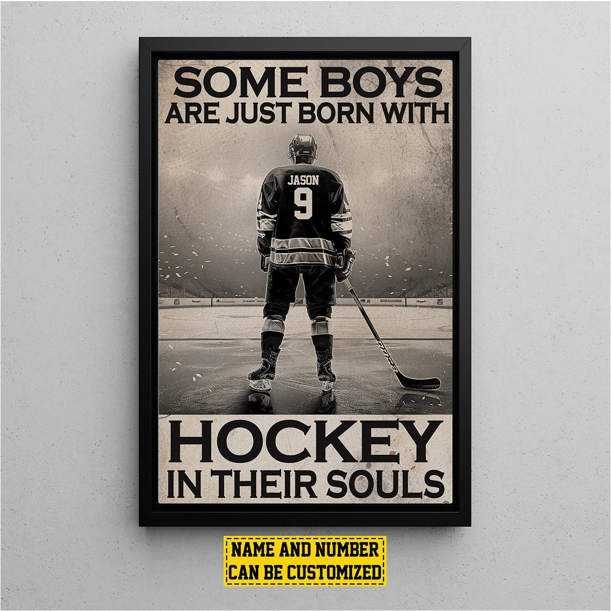 “Some Boys Are Just Born With A Puck” Personalized Hockey Poster / Canvas - Gift for Hockey Boys