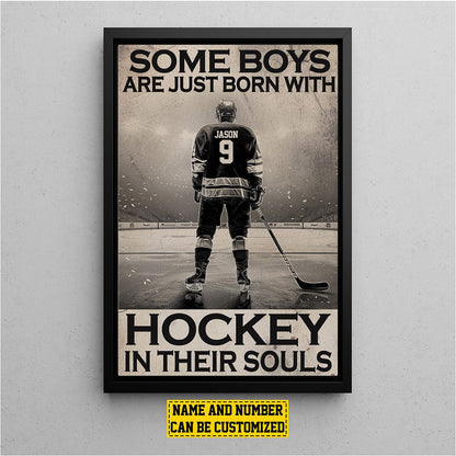 “Some Boys Are Just Born With A Puck” Personalized Hockey Poster / Canvas - Gift for Hockey Boys