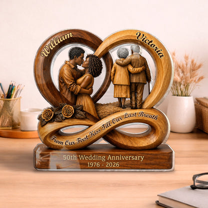 Personalized 50th anniversary gift custom acrylic plaque showing young and elderly couple kissing and walking together image 8