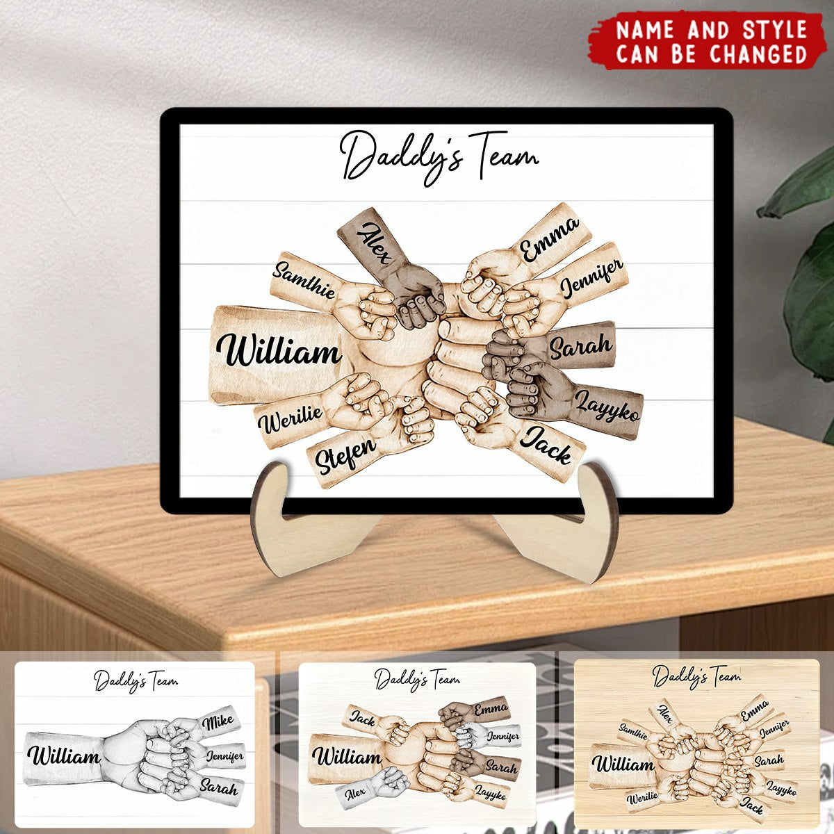 Daddy’s Team Fist Bump - Personalized 2-Layer Wooden Plaque