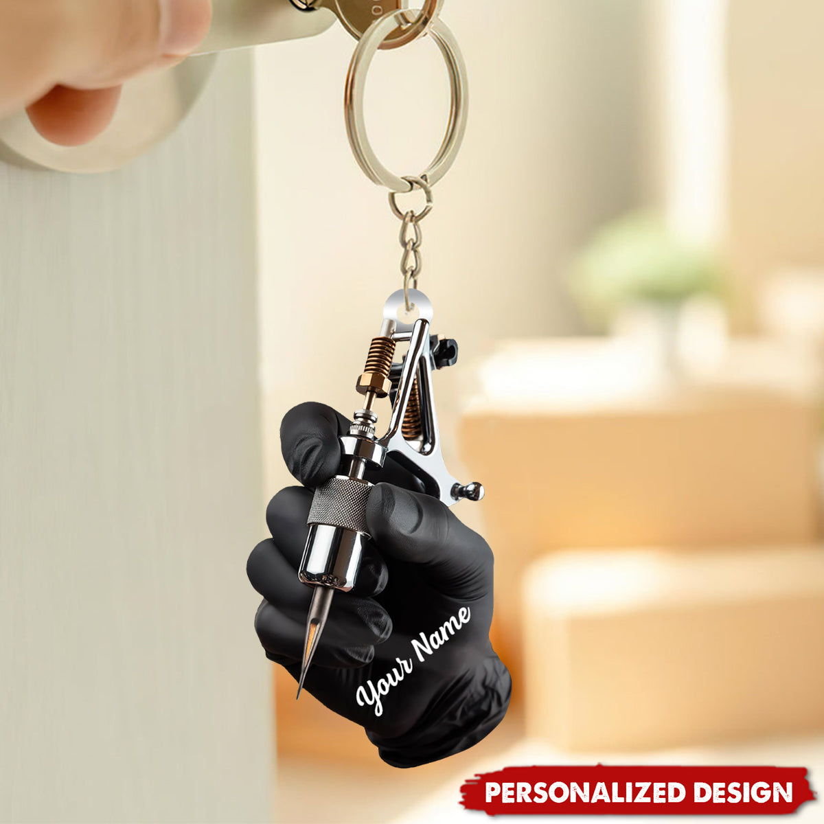 Personalized Tattoo Machine Christmas Keychain - Tattoo Artist Gift