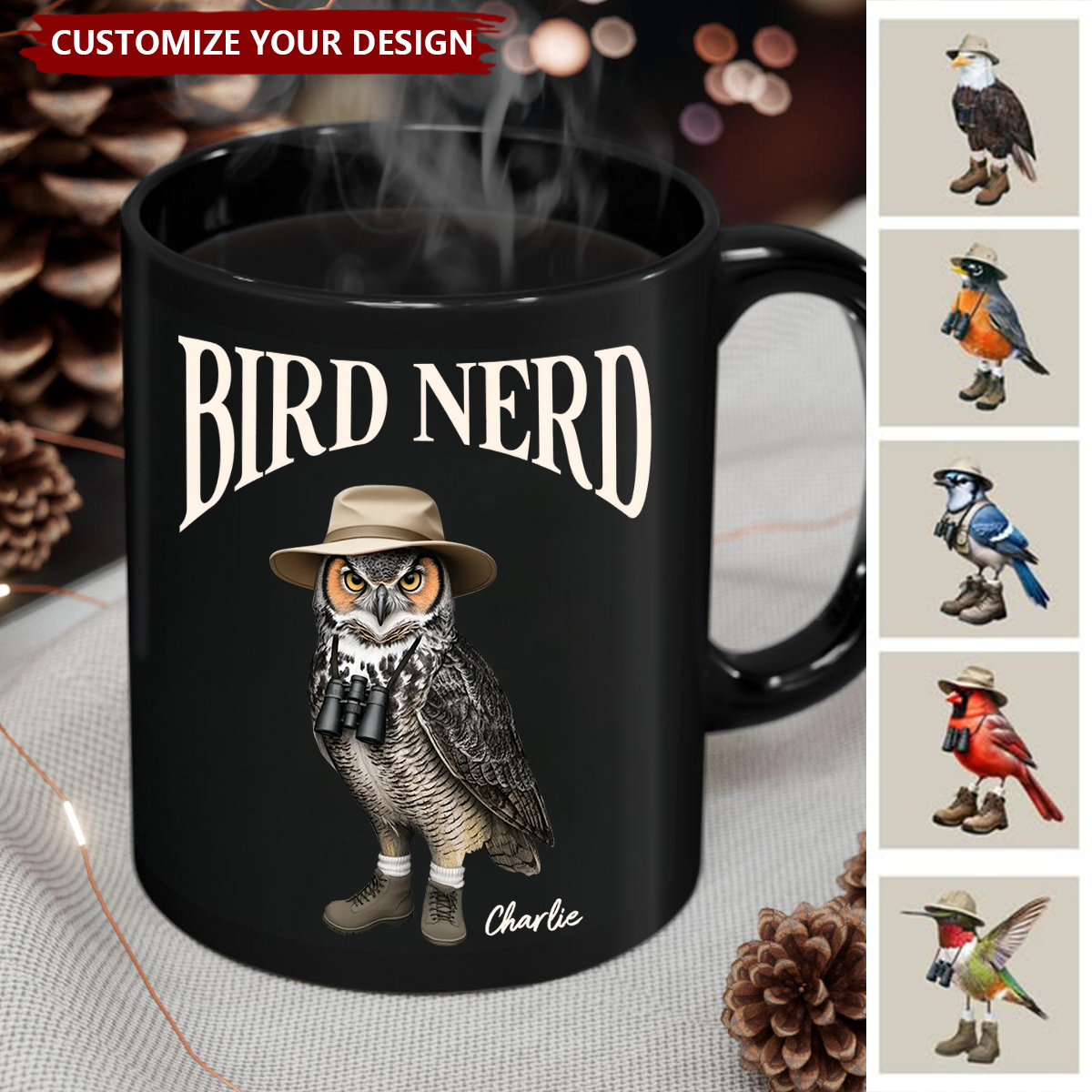 Bird Nerd” Funny Personalized Black Mug - Gift for Bird Watchers & Twitchers