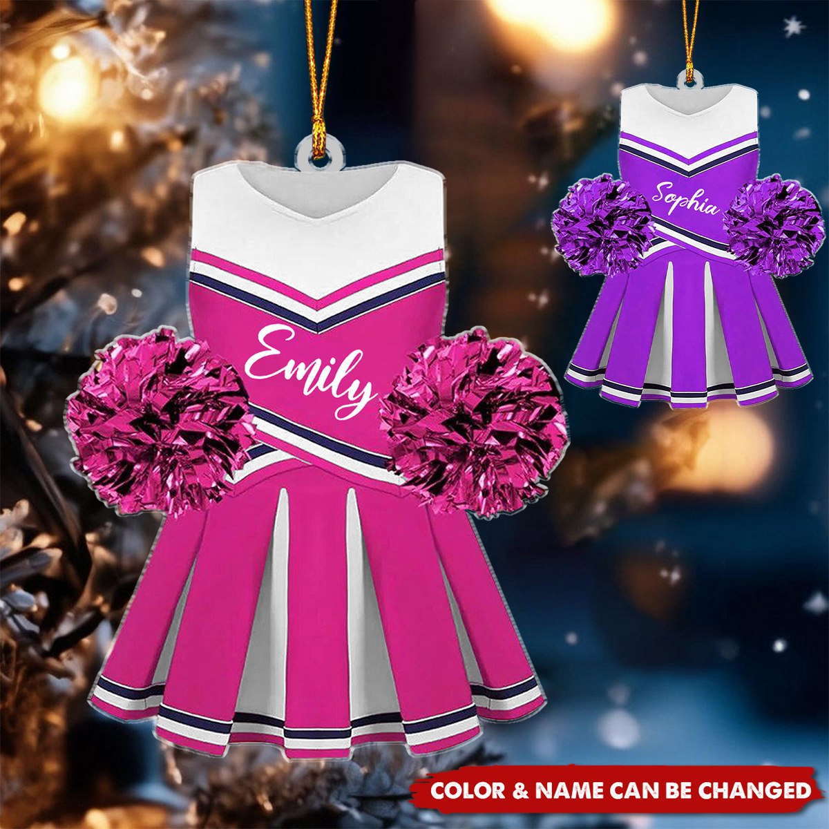 Custom Cheer Pom Pom Uniform Acrylic Ornament - Personalized Cheerleader Gift for Daughter