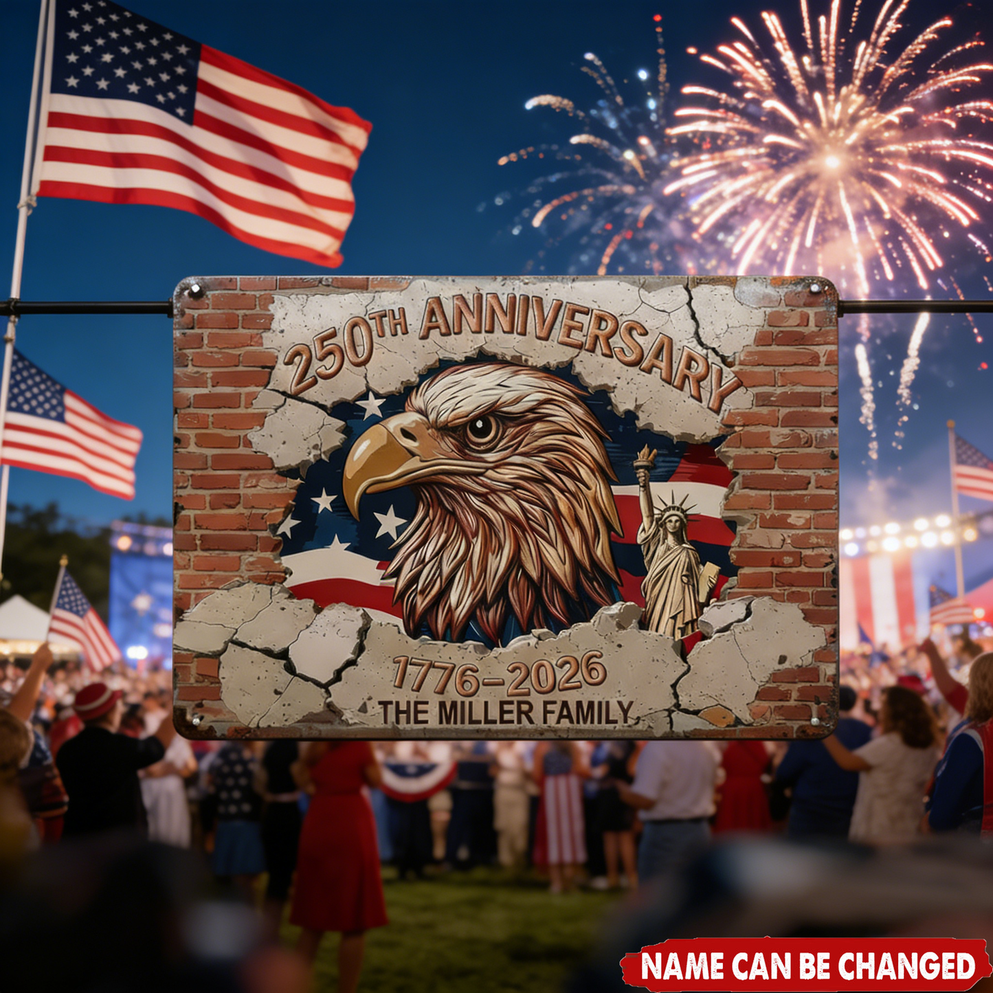250th Anniversary - Personalized Eagle & Family Name Metal Sign