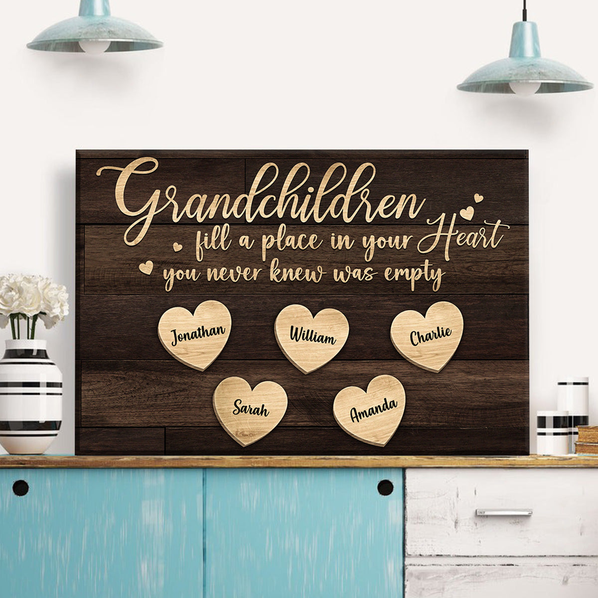 Heartfelt Personalized Canvas: "Grandchildren Fill Your Heart" for Grandparents