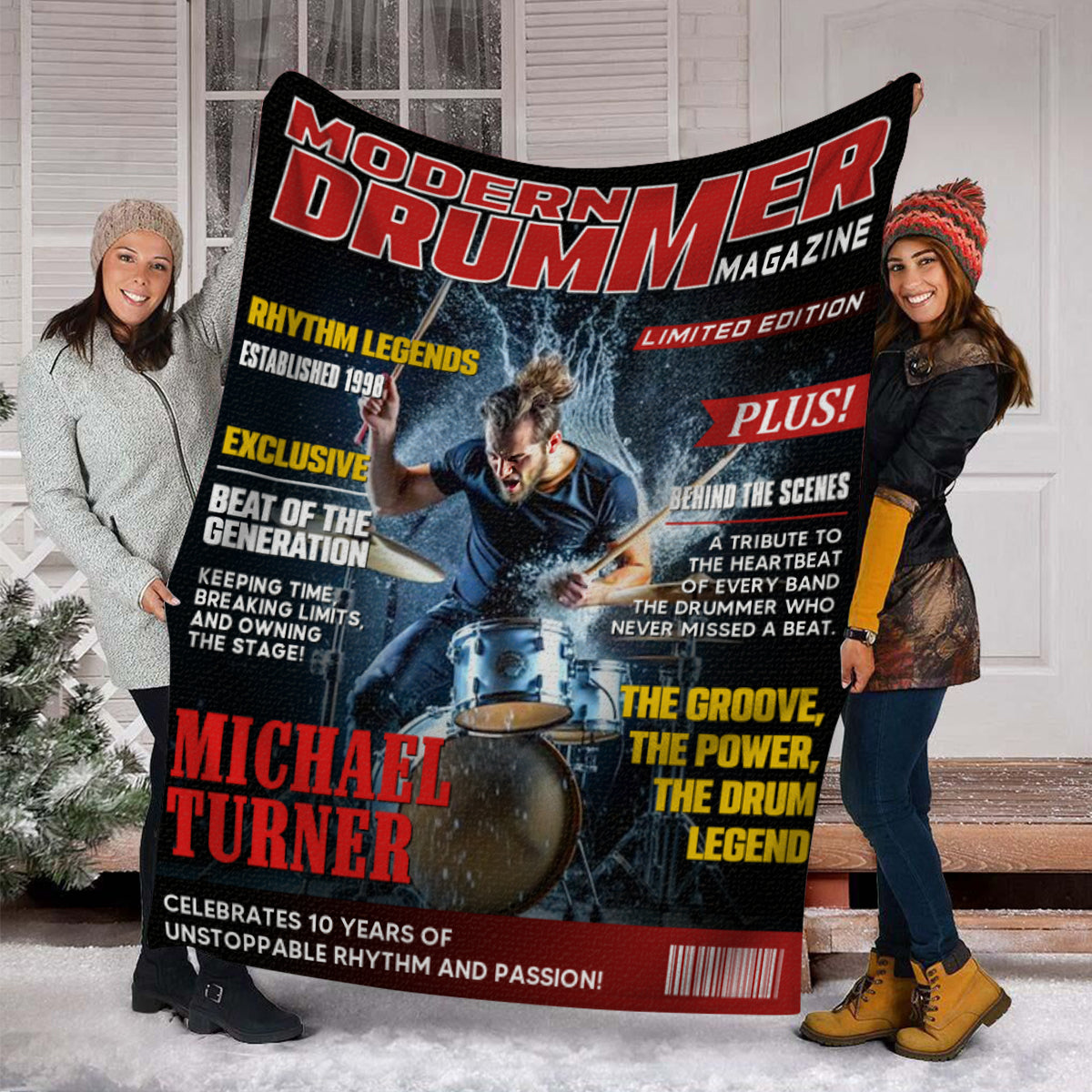 Personalized Drummer Magazine Cover Blanket - Custom Music Gift for Band Members