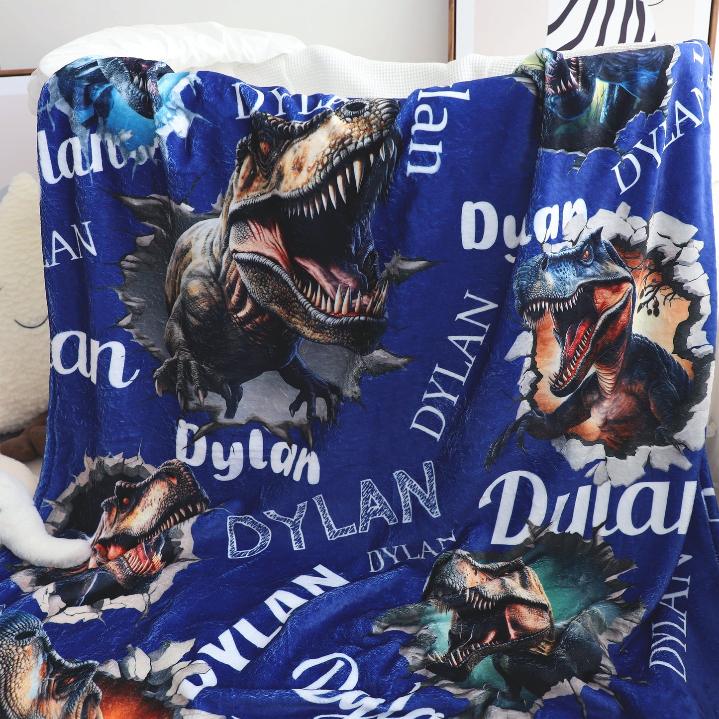 Custom Jurassic Dinosaur Name Blanket for Kids - Perfect Personalized Gift