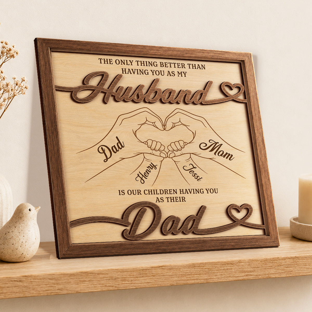 Plaque material and size view - Personalized Husband And Dad Wooden Plaque