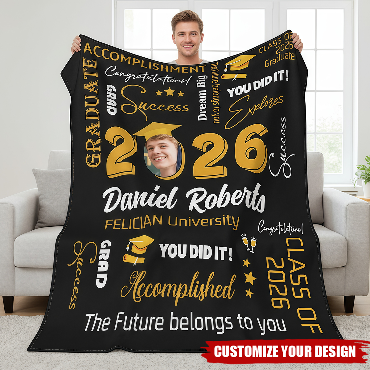 Personalized Custom Photo & Name Blanket - Gift Ideas For Graduate