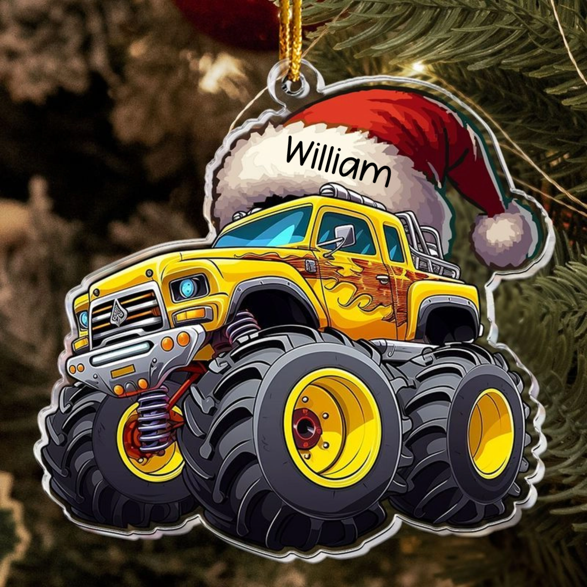 Personalized Monster Truck Christmas Acrylic Ornament - Custom Name Holiday Keepsake