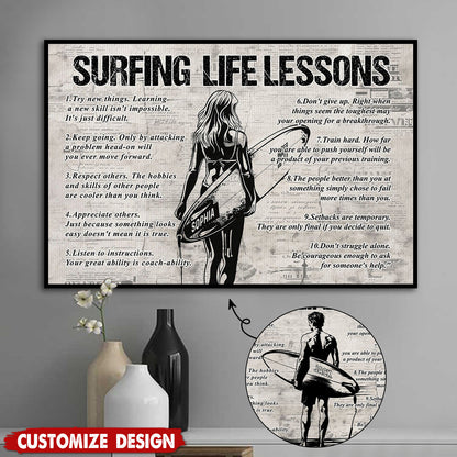 Personalized Surfing Life Lessons Poster / Canvas - Gift For Surfing Lovers