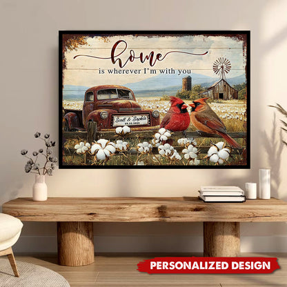 Personalized Rustic With Cardinals And Vintage Truck Poster / Canvas - Custom Romantic Gift for Couples