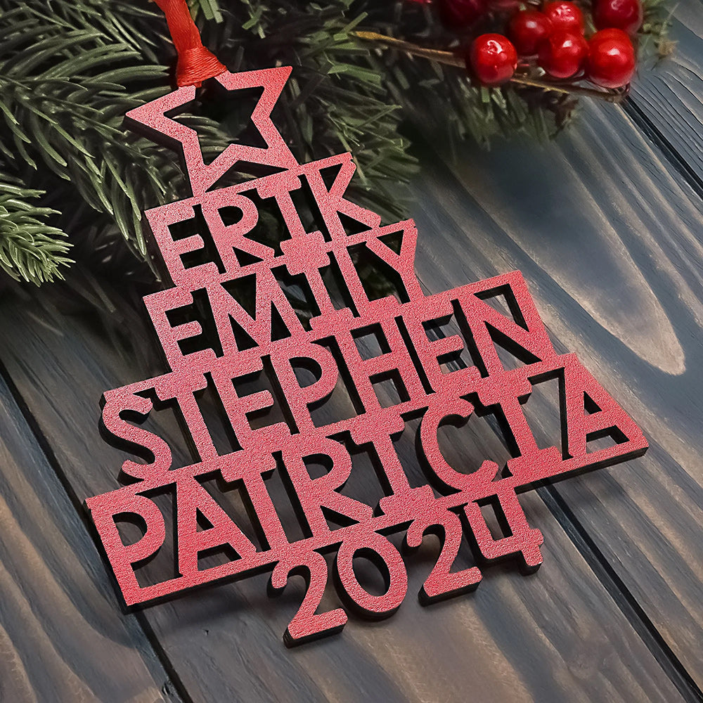 Personalized Family Names 2024 Christmas Tree Wood Ornament Gift