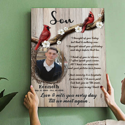 Love And Miss You Every Day - Personalized Cardinal Memorial Photo Canvas / Poster