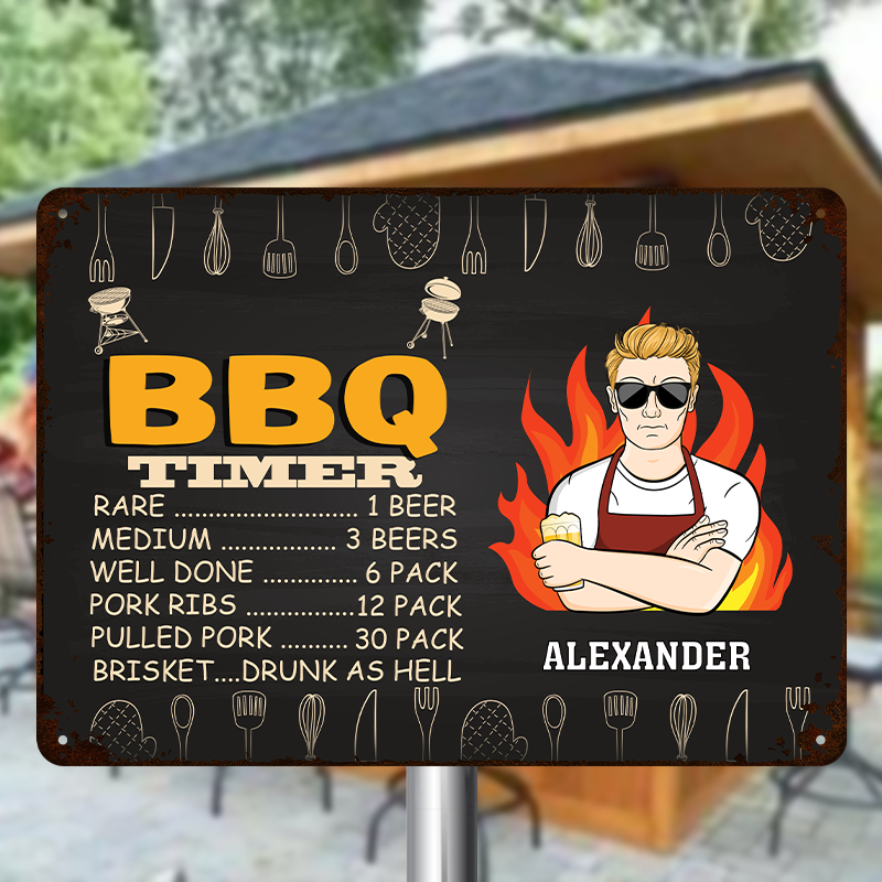 Dad's BBQ Timer - Personalized Custom Classic Camping Metal Signs - Gift For Father, Grandpa