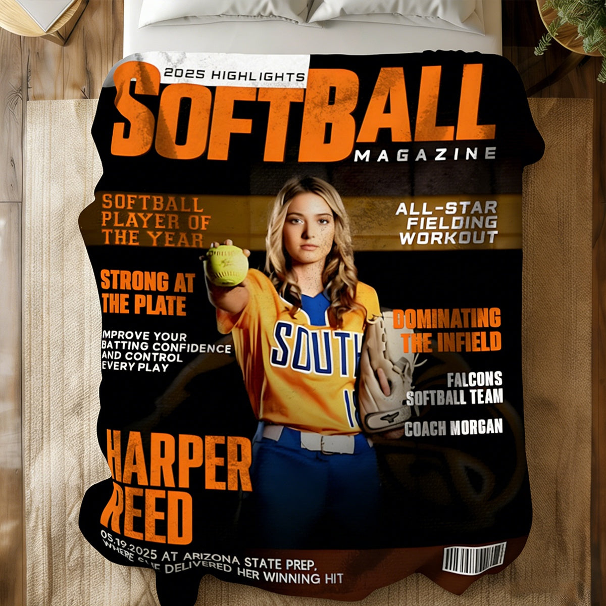 Personalized Softball Magazine Cover Blanket - Custom Player Gift
