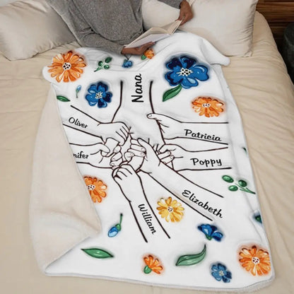 Personalized Hand in Hand Flower Blanket - Custom Gift for Mom & Grandma