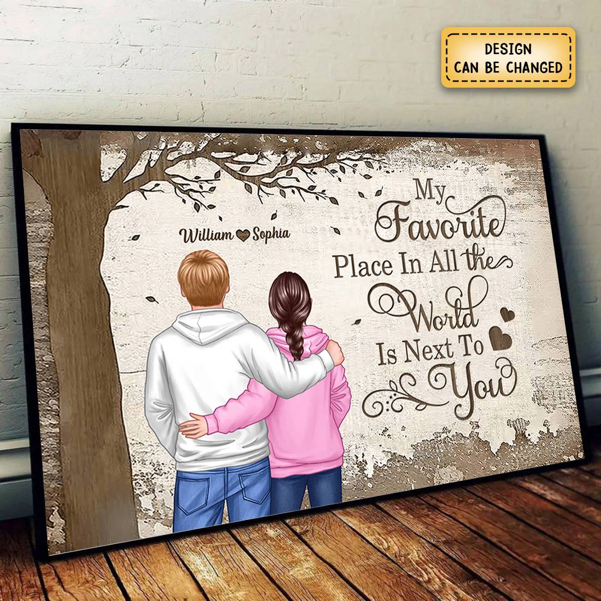 “My Favorite Place In All The World Is Next To You” - Personalized Couple Commemorative Poster / Canvas