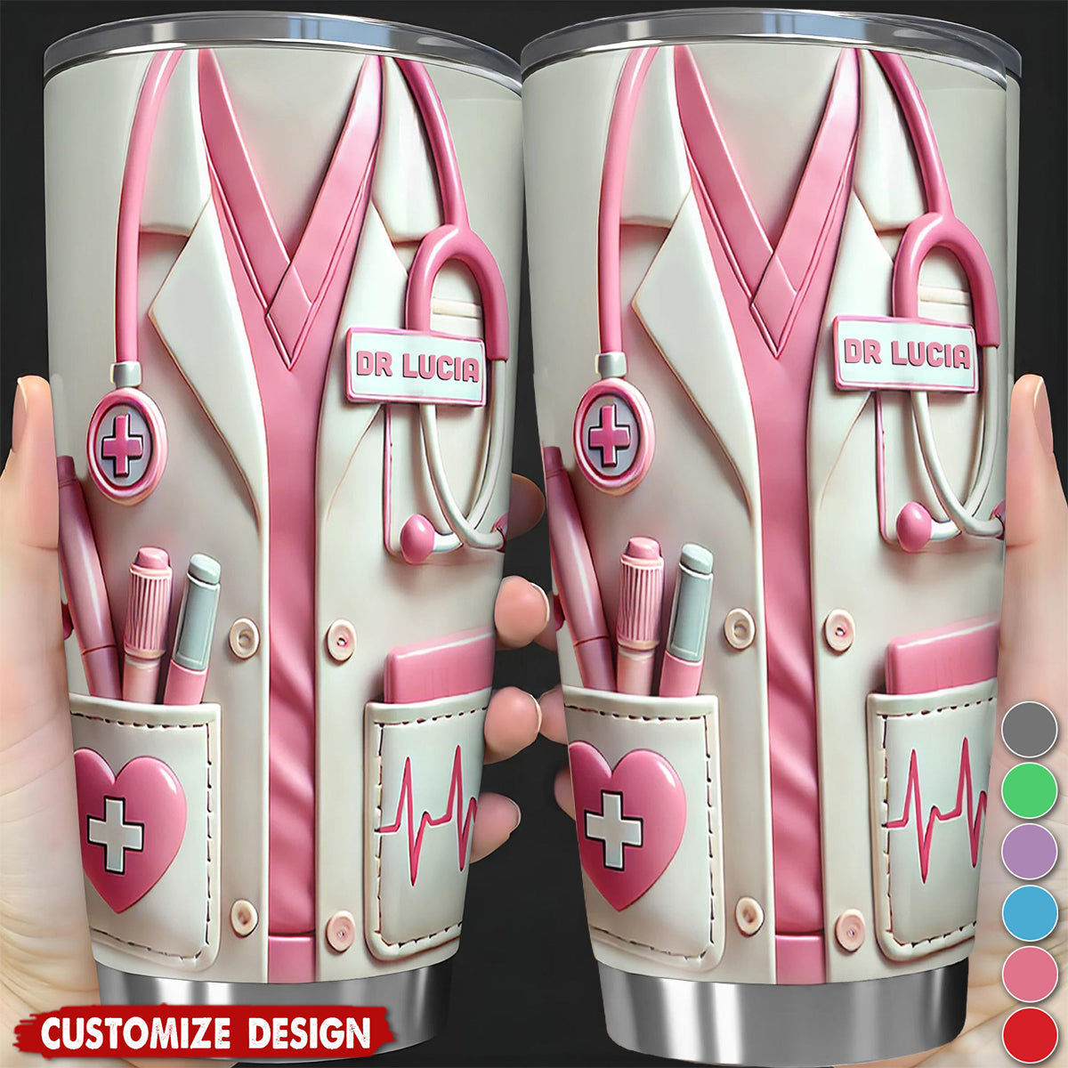 Stethoscope Heart Design - Personalized Tumbler - Gift For Nurse & Doctor