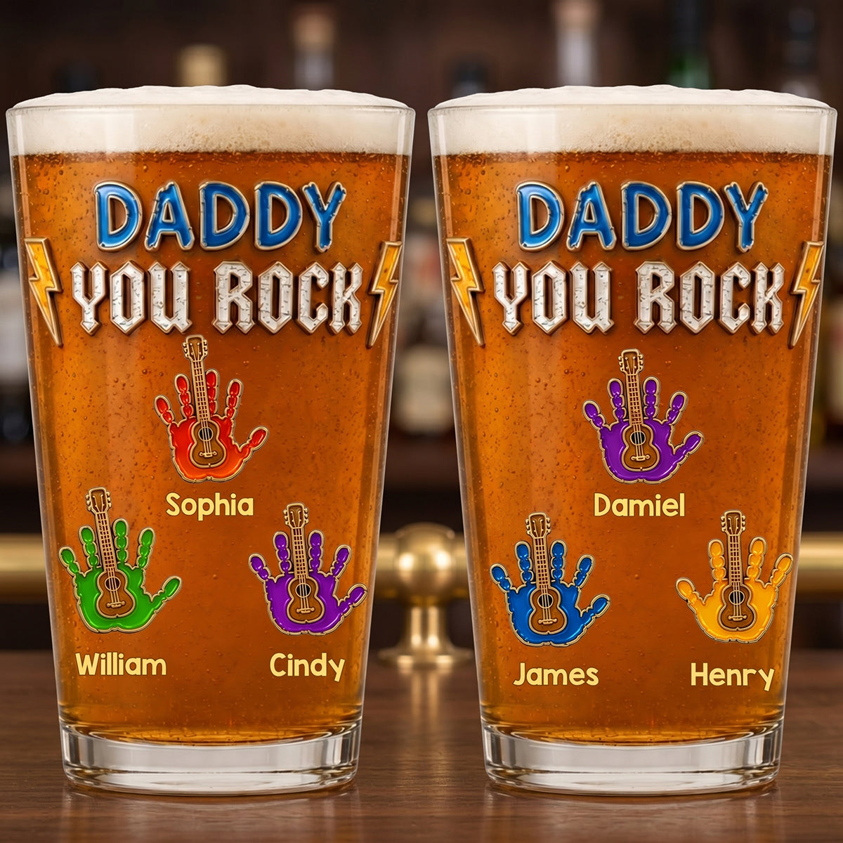 Personalized Daddy You Rock Beer Glass personalization view for Dad