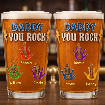 Personalized Daddy You Rock Beer Glass personalization view for Dad