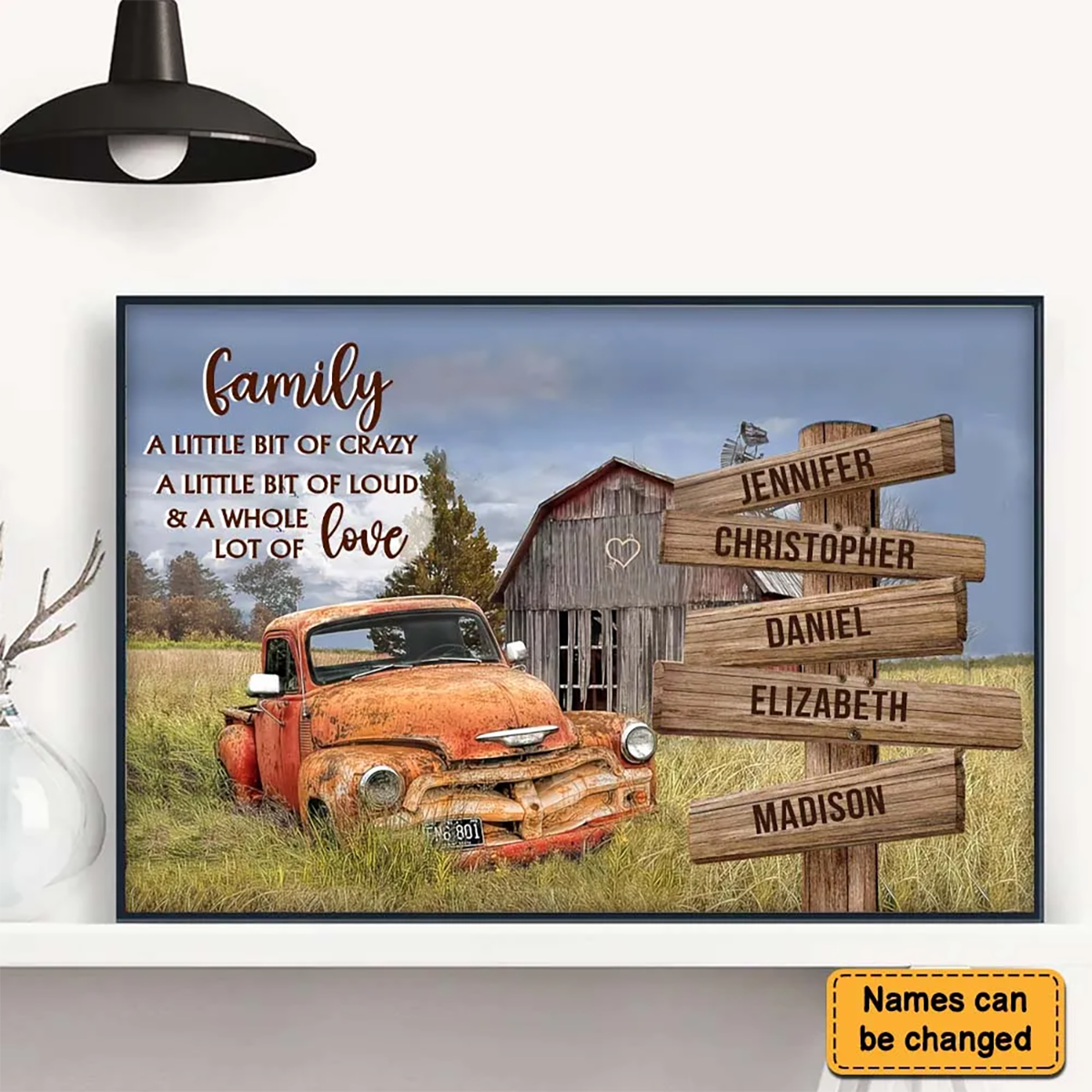 Personalized Family Rustic Canvas: "Crazy, Loud & A Whole Lot of Love"