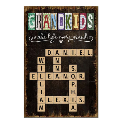 Personalized Grandkids Names Scrabble Poster / Canvas - The Perfect Gift for Grandparents
