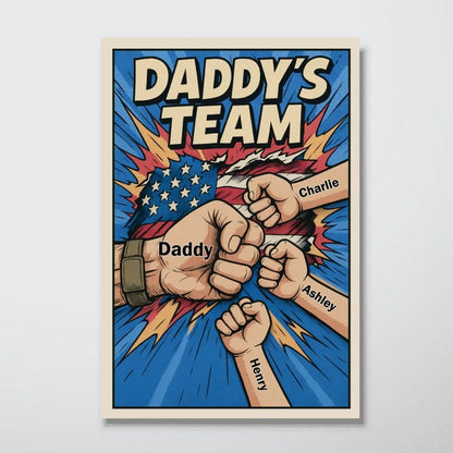Personalized Daddy’s Team Fist Bump Poster / Canvas - Comic-Style Father’s Day Gift