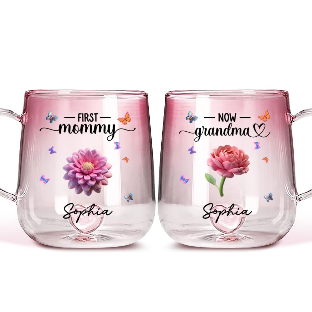 Custom Grandma Birth Month Flower - Personalized Pink Gradient Glass Mug