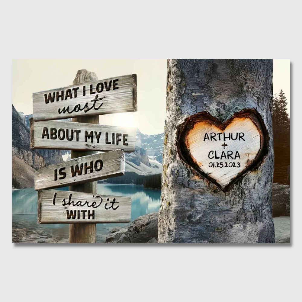 Personalized "What I Love" Poster / Canvas | Custom Rustic Tree Gift for Couples
