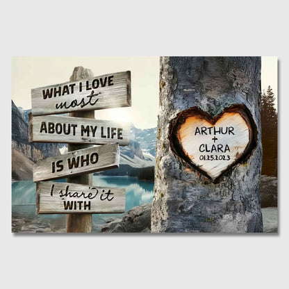 Personalized "What I Love" Poster / Canvas | Custom Rustic Tree Gift for Couples