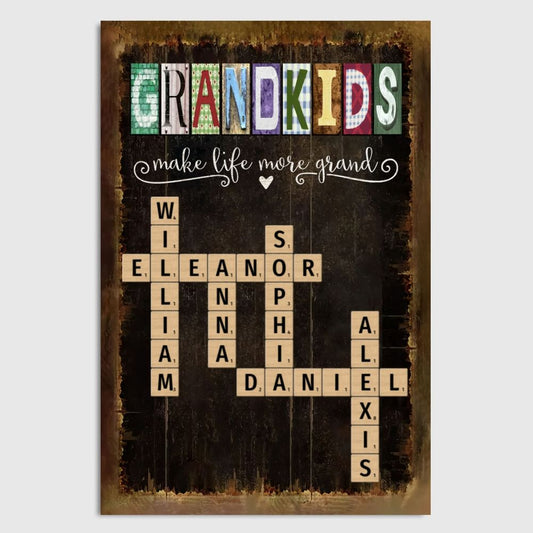 Personalized Grandkids Names Scrabble Poster / Canvas - The Perfect Gift for Grandparents